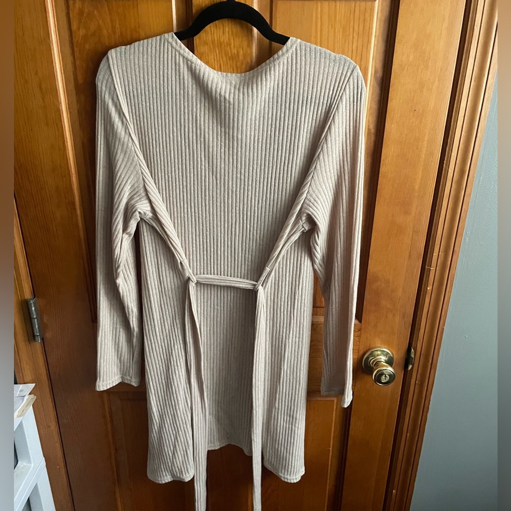 Beige Ribbed Open Cardigan - Picture 2 of 2
